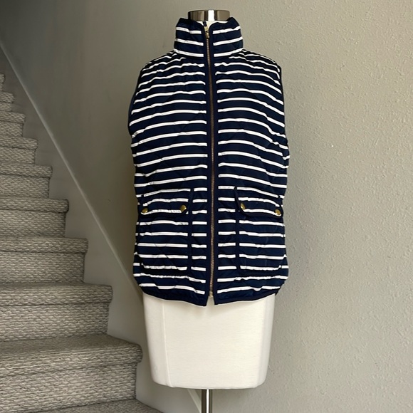 J. Crew Navy & White Striped, Mixed Blend Down Feather Puffer Vest - Picture 2 of 15
